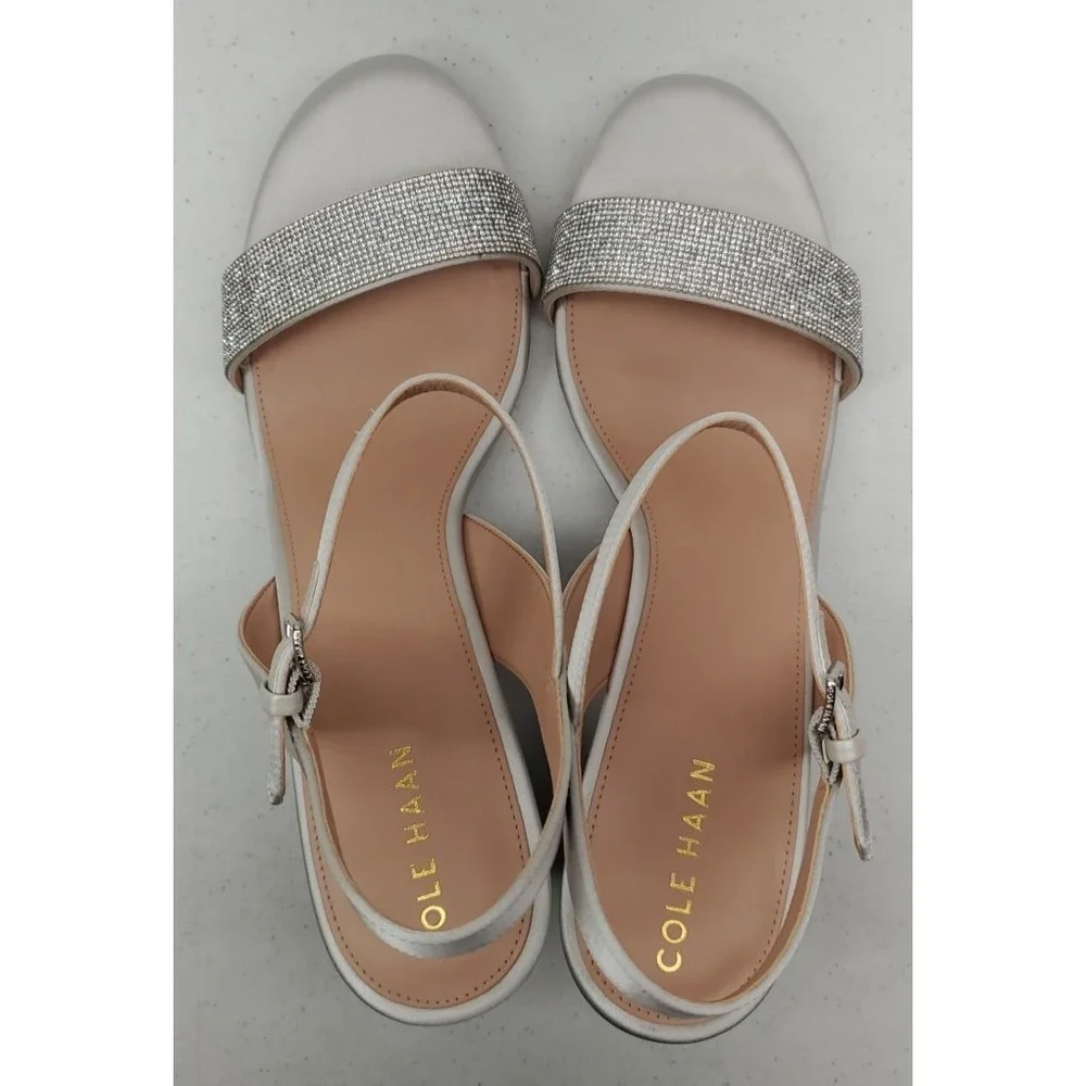 Cole Haan Josie Wedge Heel Sandals Crystal Gray‎ Satin W30331 Women's Sz 11B NEW